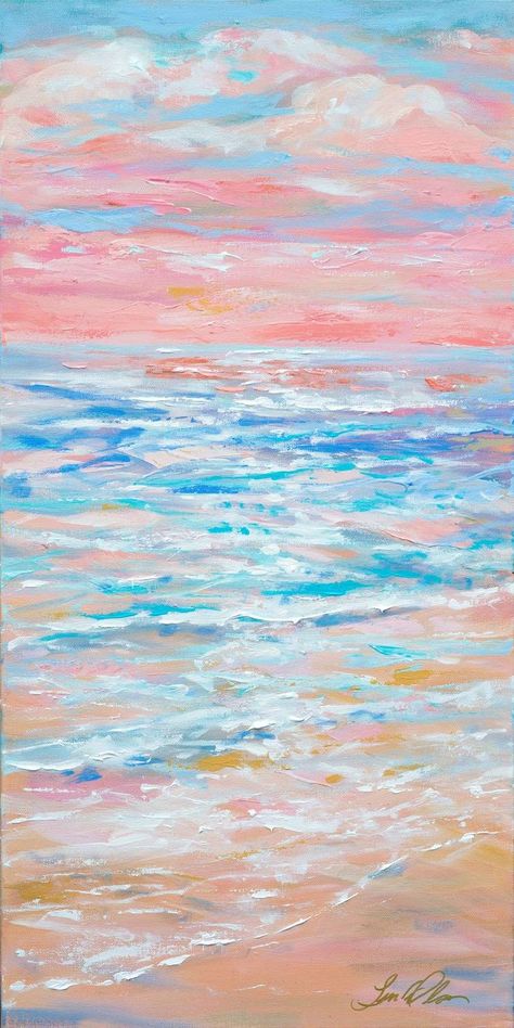 Pin on Products Pastel Beach Painting, Pink Beach Painting, Pastel Ocean Art, Beach Sunrise Painting, Pastel Acrylic Painting, Beachy Paintings, Ocean Pastel, Pastel Sunrise, Abstract Beach Art