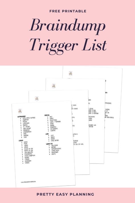 Brain Dump Template Free Printables, Brain Dump Trigger List, Trigger List, Notion Ideas, Better Organization, Productive Life, Planner Pdf, Todo List, Home Management