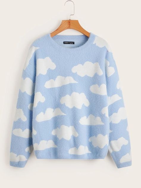 Puppet Combo, Cloud Aesthetic, Shein Sweater, Cloudy Skies, Happy Clothes, Cloud Pattern, Drop Shoulder Sweater, Clothing Haul, Trendy Dress Outfits