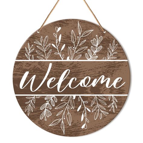 PRICES MAY VARY. HOME DECOR: Decorate your home, office with this exquisite wooden sign. SIZE: The wooden sign is 10.2X10.2 inches. EASY TO HANG: Comes with rope, it can be hung anywhere you need to decorate. MATERIAL: This wooden sign is made of durable wood, safe and odorless, with realistic graphics and high-precision printing, reusable and can be kept for a long time. WIDE APPLICATION: Perfect for farmhouse, office, home Bar, cabin, porch, door and more. Decorate your home, office  With this Wood Burned Address Sign, Hello Fall Signs Wooden, Wood Signs Painting Ideas, Paw Print Welcome Sign, Wood Burn Welcome Sign, Cute Office Door Signs, Round Home Sign, Cricut Wood Sign Ideas, Wood Engraved Signs