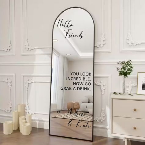 Selfie Mirror Decal for Wedding Entry Sign  Add a touch of fun to your wedding with a selfie mirror decal! This decal is perfect for the bride and groom to take selfies with their guests. #wedding #weddingsign . #Wedding_Full_Length_Mirror_Sign #Mirror_Name_Board_Wedding #You_Look_Amazing_Wedding_Mirror #You_Look_Beautiful_Mirror_Wedding Go Grab A Drink Mirror, Wedding Full Length Mirror Sign, Wedding Bathroom Mirror Decal, Large Wedding Mirror Sign, Mirror Name Board Wedding, Mirror Easel Wedding, You Look Beautiful Mirror Wedding, Wedding Guest Mirror Selfie, Hello Gorgeous Mirror Wedding