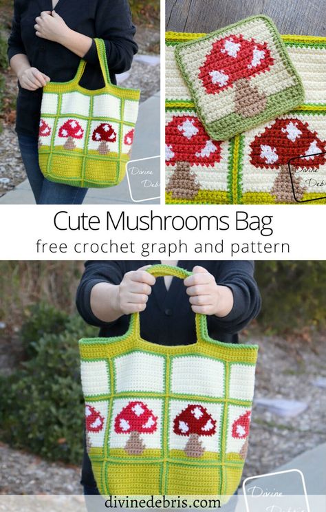 Free Cute Mushrooms Bag Crochet Pattern by Divine Debris Mushroom Crochet Bag, Crochet Mushroom Bag, Crochet Mushrooms, 2024 Crochet, Cute Mushrooms, Diy Purses, Crochet Beach Bags, Bag Crochet Pattern, Free Crochet Bag