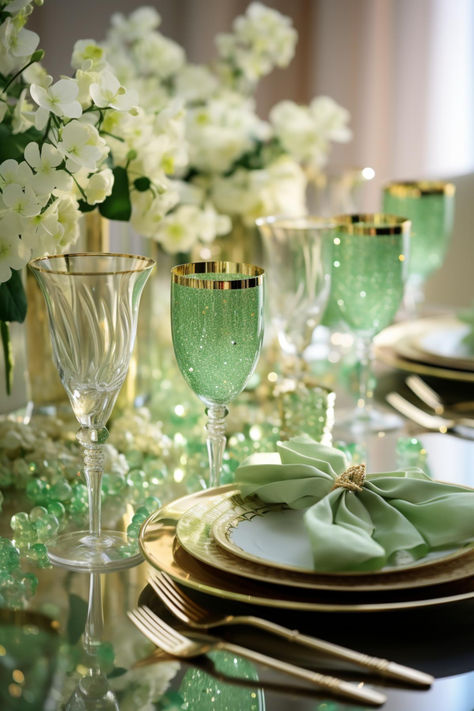 St. Patrick’s Day Table Decor: 40+ Simple, Elegant, Festive Ideas St Patrick’s Day Table Decor, Classy St Patrick’s Day Decor, St Patricks Wedding, Table Settings Napkins, Themed Tablescapes, Tablescape Design, Irish Dinner, St Patricks Decorations, St Patties