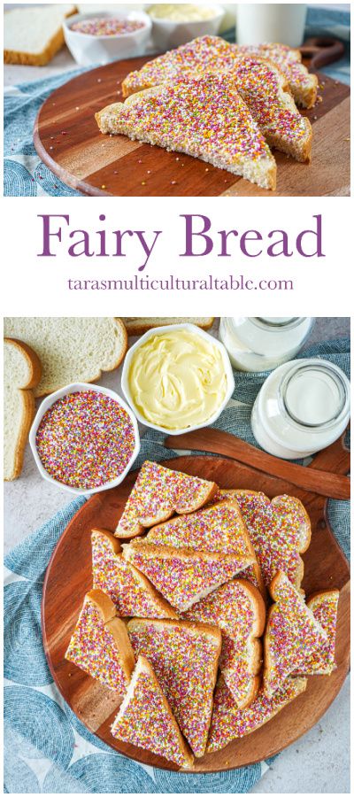 Slices of Fairy Bread on a wooden board. Australian Fairy Bread, Fairy Bread Australian, Fairy Toast, Fairy Bread Recipe, Hundreds And Thousands, Aussie Food, Fairy Bread, Homemade Breads, Creative Snacks