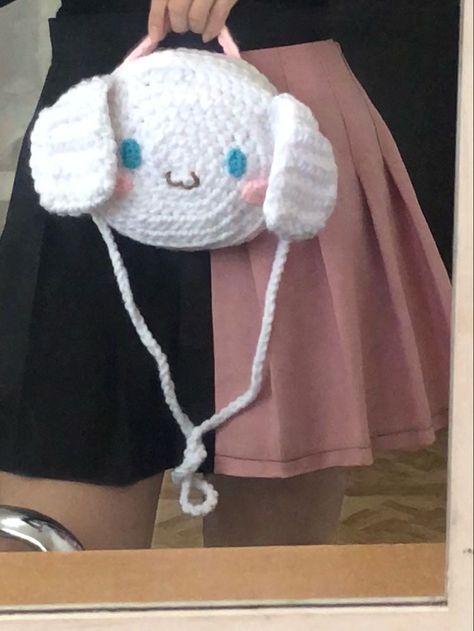 Sanrio Cinnamoroll Crochet Pattern, Cinnamonroll Sanrio Diy, Cinnamoroll Crochet Bag, Crochet Anime Bag, Crochet Sanrio Bag, Cinnamoroll Crochet Pattern, Kawaii Crochet Clothes, Crochet Inspo Aesthetic, Crochet Cinnamoroll