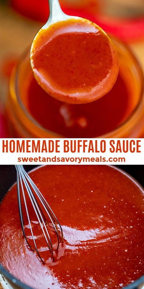 Homemade Buffalo Sauce is a bolder and fancier version of a hot sauce easily made in your own kitchen. #buffalosauce #buffalowingsauce #sweetandsavorymeals #sauce #dippingsauce Mild Hot Sauce, Wings Sauces, Easy Homemade Buffalo Sauce, Hot Wing Sauce, Homesteading Recipes, Buffalo Sauce Recipe, Ambrosia Recipe, Hot Wing Sauces, Wing Sauce Recipes