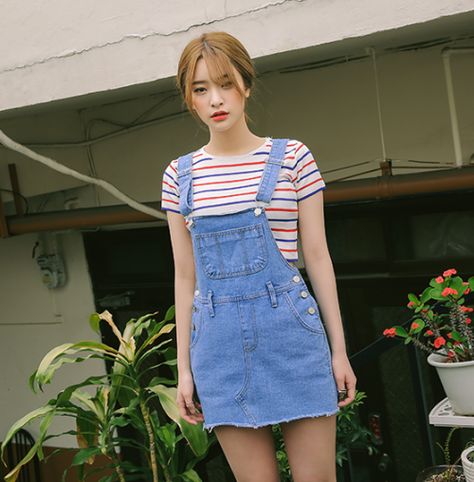 [STYLENANDA] SHORT DENIM OVERALL DRESS Dress Outfits Korean, Denim Dress Outfit, Cute Asian Fashion, Korean Fashion Kpop, Denim Overall Dress, Short Denim, Korean Fashion Trends, Korean Dress, Ulzzang Fashion