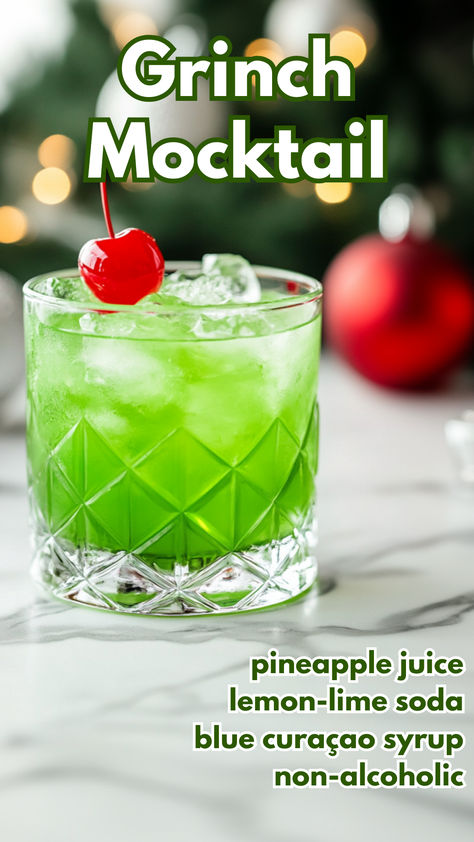 Grinch Mocktail Recipe Grinch Alcoholic Drink Blue Curacao, Grinch Mimosa Mocktail, Grinch Christmas Drink Holiday Cocktails, Jingle Juice Cocktail, The Grinch Drink Recipe, Grinch Mocktail Recipe, New Years Drinks Non Alcoholic, Grinch Drinks For Adults, Grinch Mimosa Recipe