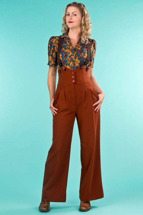 Authentic 1940s & 1950s Vintage Style Jumpsuits and Trousers Online Costume Peaky Blinders, 1950s Pants, Styling Women, Lindy Hop, Look Retro, Vintage Trousers, Vintage Inspired Fashion, 40s Fashion, Vintage Inspired Outfits