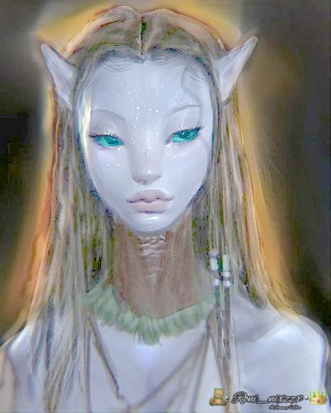 Leyra 💙 Avatar Neytiri Smile, Albino Avatar Oc, Avatar Oc Art, Fairy Avatar, White Avatar, Mythical People, Navi Oc, Avatar Ocs, Avatar Shifting