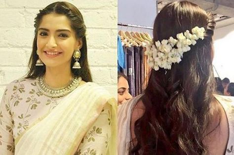 Gorgeous 'Gajra' Hairstyles To Dazzle At Your Bestie's Wedding Wedding Party Hairstyles, White Sari, Saree Hairstyles, School Morning, Engagement Hairstyles, Traditional Hairstyle, Indian Wedding Hairstyles, Open Hairstyles, Indian Bridal Hairstyles