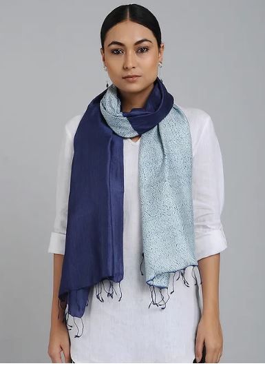 Handloom Indigo Ivory Silk woven Shibori Stole - Scarves & Stoles Women Accessories | World Art Community Woven Shibori, Stoles And Scarves, Stole Scarf, Ivory Silk, Art Community, Red Silk, Traditional Indian, World Art, Shibori