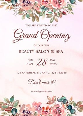 Pink and Green Watercolor Grand Opening Invitation - Templates by Canva Grand Opening Invitation Card Design, Shop Opening Invitation Card Design, Opening Invitation Card Design, Pink And Green Watercolor, Shop Opening Invitation Card, Opening Invitation, Grand Opening Invitations, Shop Opening, Pink Invitations