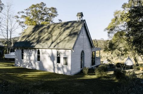 920s style meets updated modern amentites in this little Colorado church. It's also located in the midst of the historic town of Louvier, which is registered on the National Register of Historic Places.  7. Australian Escape Shelter Architecture, Chapel Conversion, Vintage Tea Rooms, Carpenter Gothic, Australian Houses, Country Homestead, Mini Ramp, New England Cottage, Converted Church