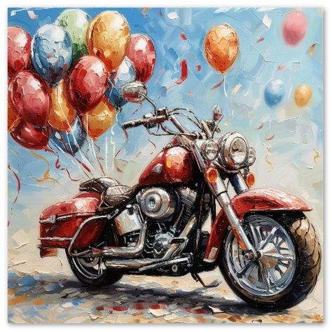 Happy Birthday Motorcycle, Birthday Motorcycle, Happy Birthday Baseball, Harley Davidson Birthday, Motorcycle Birthday, Birthday Wishes Greetings, Balloons Birthday, Cards With Envelopes, Bullet Journal Doodles