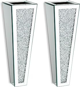 Mirror Wall Vases for Decor, Hewory 2pcs 11.2in Tall Hanging Silver Vases for Flowers, Large Glitter Mirrored Vase Decorative, Bling Crystal Wall Decor Crushed Diamond Home Decor (Can’t Hold Water) Silver Vases, Wall Vases, Vases For Flowers, Glitter Mirror, Crushed Diamonds, Flower Mirror, Buy Mirror, Silver Vase, Tall Vase