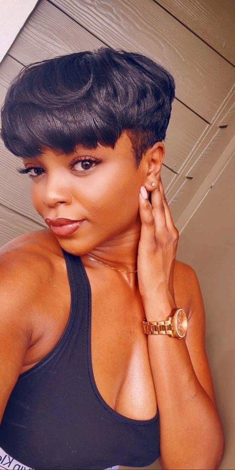 Half Shaved Hair Short Black Women, Short Pixie Bowlcut Black Women, Pixie Haircut For Thick Hair Black Women, Relaxed Hair Journey Black Hairstyles, Short Bob With Side Part, Pixie Bowl Cut Black Women, Mushroom Hairstyles Black Women, Pixiecut Hairstyles Black Women, Bowl Haircut Women Black