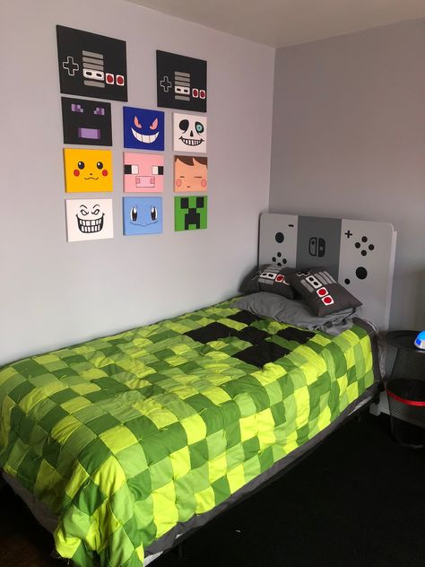 Game Themed Bedroom, Fortnite Bedroom Ideas, Fortnite Bedroom, Gaming Themed Bedroom, Neon Dinosaur, Gaming Bedroom Ideas, Light Ambiance, Dinosaur Sign, Video Game Bedroom