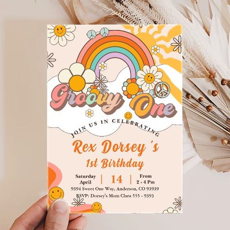 $2.09 | Groovy One Retro Floral First Birthday Invitation - retro, daisy, 70s, boho, girl, flowers, floral, groovy one, peach, groovy baby Floral First Birthday, Groovy One, Retro Daisy, 70s Boho, Boho Girl, First Birthday Invitations, Retro Floral, First Birthday, Birthday Invitations