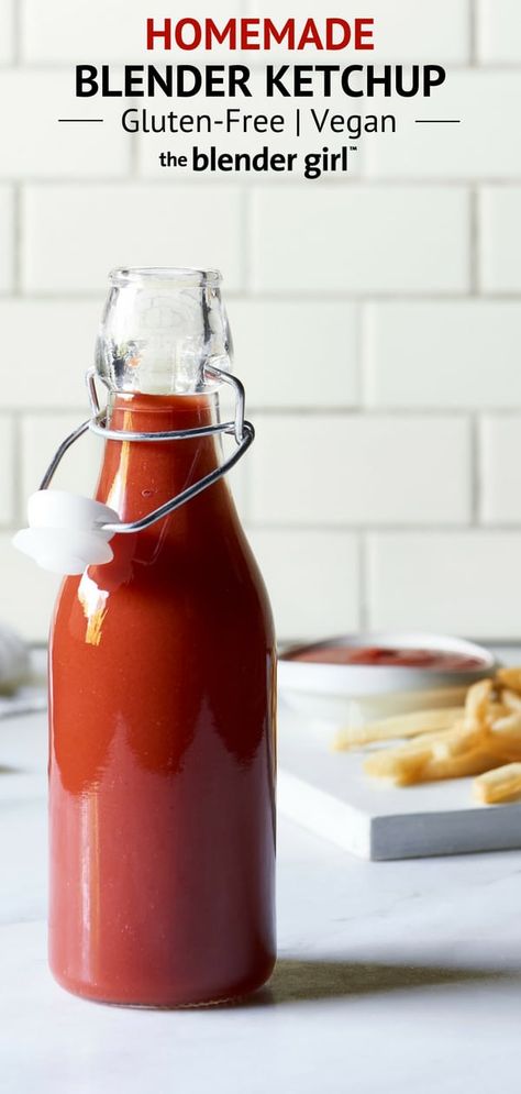 The Best Homemade Ketchup Recipe {Vegan, Gluten-Free} - The Blender Girl Homemade Ketchup Recipes, Ketchup Recipe, Homemade Ketchup, Homemade Condiments, Vegan Sauces, Blender Recipes, Vegan Condiments, Homemade Sauce, Canning Recipes