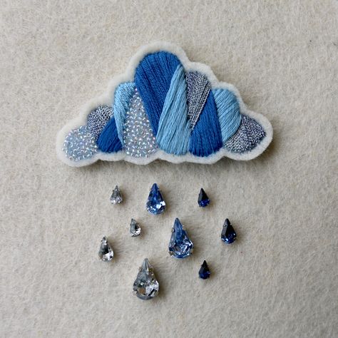 Surreal Embroidery, Beaded Cloud, Embroidered Clouds, Cloud Fashion, Bead Embroidery Brooch, Embroidery Brooch, Embroidered Brooch, Abstract Embroidery, Brooch Diy