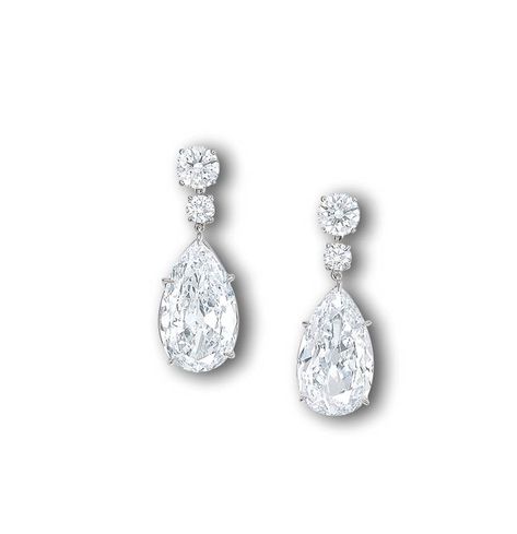 A PAIR OF DIAMOND EAR PENDANTS Price realised HKD 4,340,000 Estimate HKD 2,800,000 - HKD 3,800,000 Pear Drop Diamond Earrings, Metal Lords, White Diamond Jewelry, Jewellery Photography Inspiration, Tiaras Jewellery, White Blouses, Diamond Pendant Sets, Gold Chain Design, Diamond Necklace Set