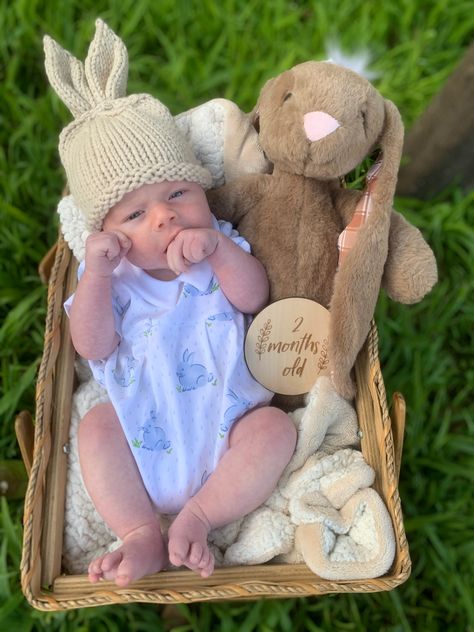 Newborn, Easter, 2 months, photography, newborn photo, bunny Newborn Bunny Photoshoot, 4 Month Old Easter Pictures, March Newborn Photoshoot, Diy Easter Baby Photos, Newborn Easter Pictures At Home, Diy Newborn Easter Pictures, Newborn Easter Photos, First Easter Ideas Baby Boy, Baby Introduction Pictures