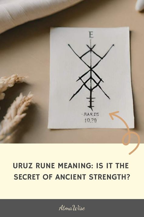 Hand-drawn Nordic rune card with the text "Uruz Rune Meaning: Is it the Secret of Ancient Strength?" Rune Uruz, Uruz Rune, Runes Meaning, Runic Alphabet, Symbol Of Strength, Dream Symbols, Elder Futhark, Hidden Messages, Symbols Of Strength