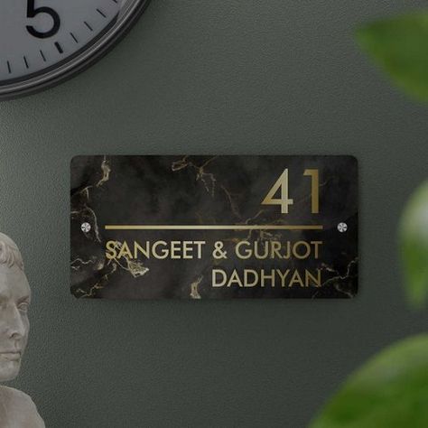 Outdoor Name Plates For Home, Name Plates For Flat Doors, Marble Name Plates For Home, Flat Name Plate Design, Acrylic Name Plates For Home Doors, Name Plate Design House Modern, House Name Plate Design Outdoor, Modern House Name Plate Design, Name Board For Home