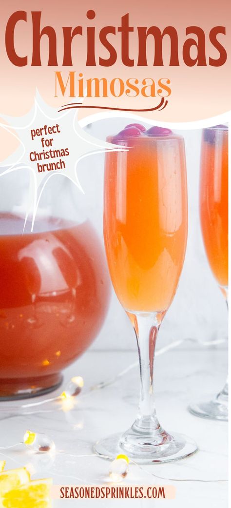 A pitcher of cranberry orange mimosas perfect for Christmas morning or any other holiday brunch occasion! #Christmas #mimosas #brunch #recipe #cocktail #alcohol #drink #cranberry #orangejuice #champagnw #wine Cranberry Orange Mimosa Recipe, Cranberry Orange Mimosas, Christmas Mimosas Brunch, Orange Cranberry Mimosa, Christmas Mimosas Champagne, Cranberry Orange Mimosa, Christmas Brunch Drinks Alcoholic, Christmas Morning Drink Alcoholic, Christmas Mimosa Ideas