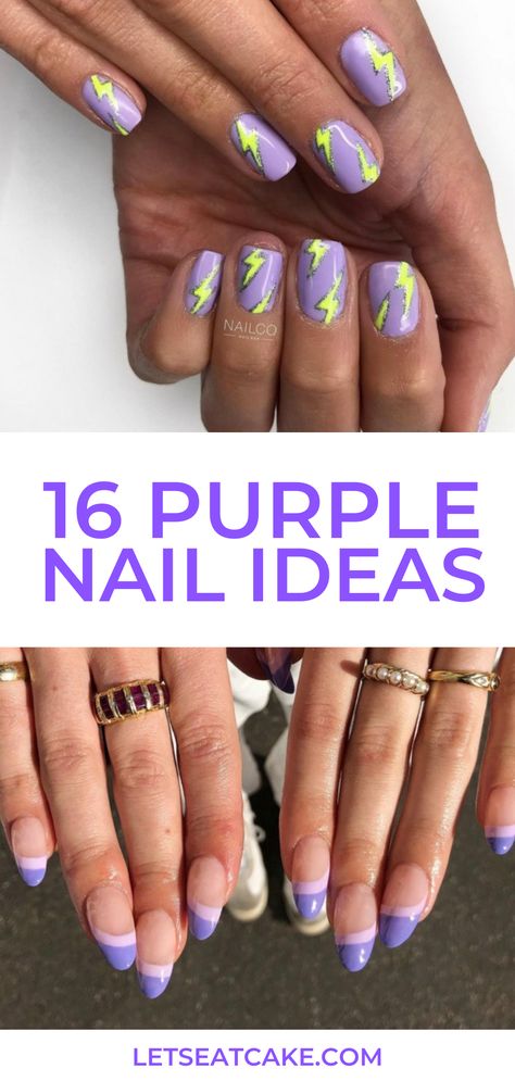 Looking for the next incredible manicure? These 16 bold purple nail designs will give your nail tech some pretty fun ideas for how to paint your next set. Purple Nail Designs For Short Nails, Painted Gel Nails Ideas, Purple Gel Nails Ideas Short, Purple Nail Art Designs Acrylics, Fun Purple Nail Designs, Unique Purple Nails, Purple Nail Art Designs French Tips, Gel Nails Ideas Purple, Neon Purple Nails Design