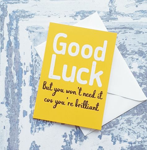 Good Luck card.  Designed in Shropshire by Daffodowndilly, this A6 greeting card is for sending good luck wishes. This card is printed in the UK on silk paper with 340gsm paper weight and comes complete with its own white envelope. The card is blank on the inside for your own message. Good Luck Wishes, Greeting Card Inspiration, Happy Anniversary Cards, Stationery Essentials, Good Luck Cards, Silk Paper, Simple Quotes, Sending Hugs, Cross Stitch Bookmarks