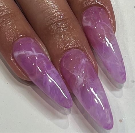 Marbled Purple Nails, Marble Nails Pink And Purple, Purple Quartz Nails, Purple Translucent Nails, Milky Nails Purple, Purple Watercolor Nails, Purple Amethyst Nails, Marble Jelly Nails, Purple Glass Nails