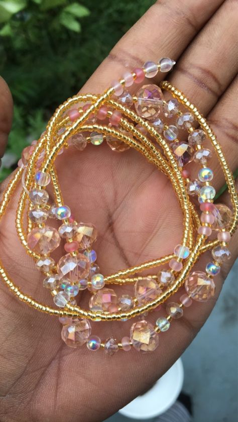 Bead Making Ideas, Gold Waist Beads With Beaded Chain As Gift, Adjustable Gold Beaded Chain Waist Beads, Adjustable Spiritual Waist Beads With Beaded Chain, Adjustable Spiritual Waist Beads With Faceted Beads, Spiritual Gold Beaded Waist Beads, Crystal Body Chain, Crystals Rose Quartz, Waist Beads African