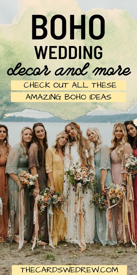 Hippie Wedding Dress Bohemian, Boho Wedding Decor Ideas, Hippie Chic Weddings, Boho Chic Wedding Decor, Boho Wedding Bridesmaids, Rustic Bohemian Wedding, Bohemian Chic Weddings, Bohemian Bridesmaid, Look Hippie Chic