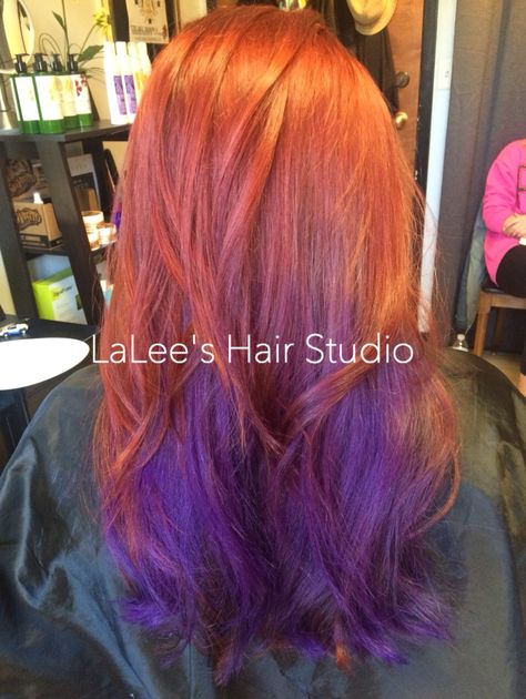 Ginger Purple Hair, Ginger And Purple Hair, Orange And Purple Hair, Orange Purple Hair, From Blonde To Red, Red Blue Hair, Blonde To Red, Red Purple Hair, Colorful Hair Ideas