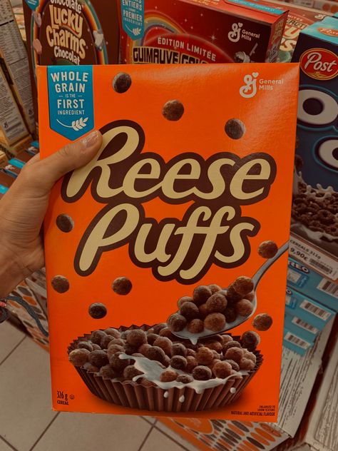 Reese Puffs, Cupid Crunch, Edible Packaging, Reese Cup, Food Poetry, 90s Food, Minuman Aesthetic, Cereal Flavors, Cereal Breakfast