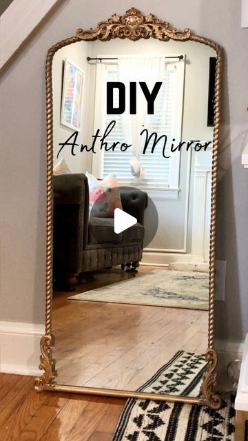 Framing A Large Mirror Diy, Råmebo Mirror Ikea, Diy Standing Mirror Frame Ideas, Diy Border For Mirror, Redo Mirror Frame Diy, Diy Large Floor Mirror, Anthro Mirror Diy, Mirror Border Ideas Diy, Mirror Makeover Diy Frames