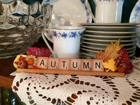 Fall Scrabble Tile Crafts, Scrabble Letter Crafts, Scrabble Word, Scrabble Tile Crafts, Scrabble Words, Scrabble Board, Scrabble Art, Fall Vignettes, Letter Crafts