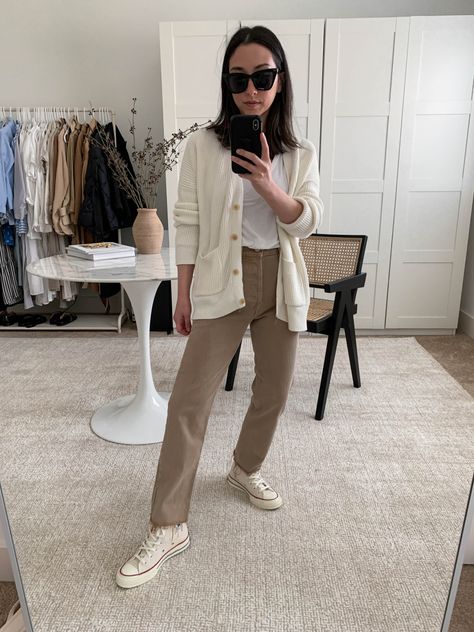 Ivory Converse Outfit, Cream Converse High Tops Outfit, Parchment Converse Outfit, High Top Converse Work Outfit, Taupe Converse Outfit, Gold Converse Outfit, Chuck Taylor Converse Outfit Women, Cream Converse Outfit, White Converse Outfit Women