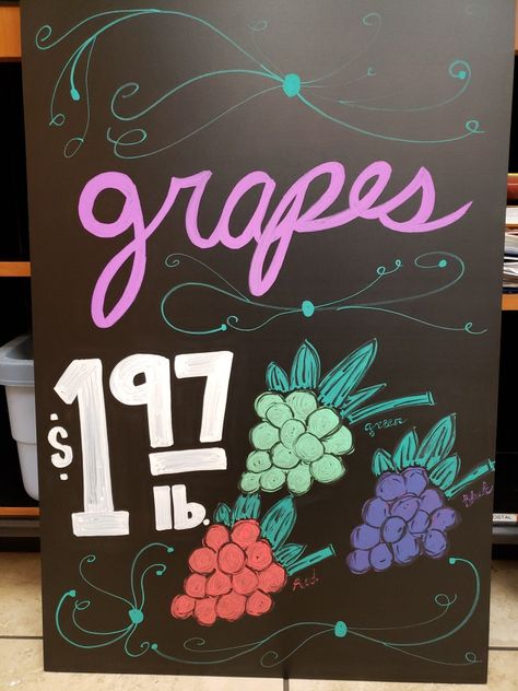 Grocery Sign, Vine Border, Chalk Art, Fresh Fruit, Grape Vines, Chalkboard, Chalk, Vines, Grapes