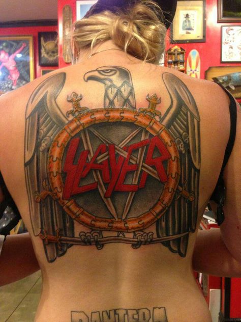 Slayer tattoo Heavy Metal Tattoo, Slayer Tattoo, Slayer Band, Metal Chicks, Heavy Metal Girl, Rock N Roll Art, Heavy Metal Art, Metal Tattoo, Geniale Tattoos