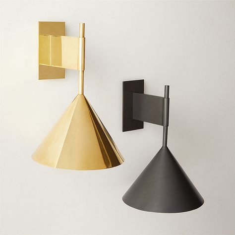 Contemporary Wall Sconces | CB2 Canada Kitchen Sconces, Capiz Chandelier, Modern Halloween Decor, Black Pillar Candles, Blackened Brass, Iron Wall Sconces, Modern Halloween, Contemporary Wall Sconces, Small Hallways