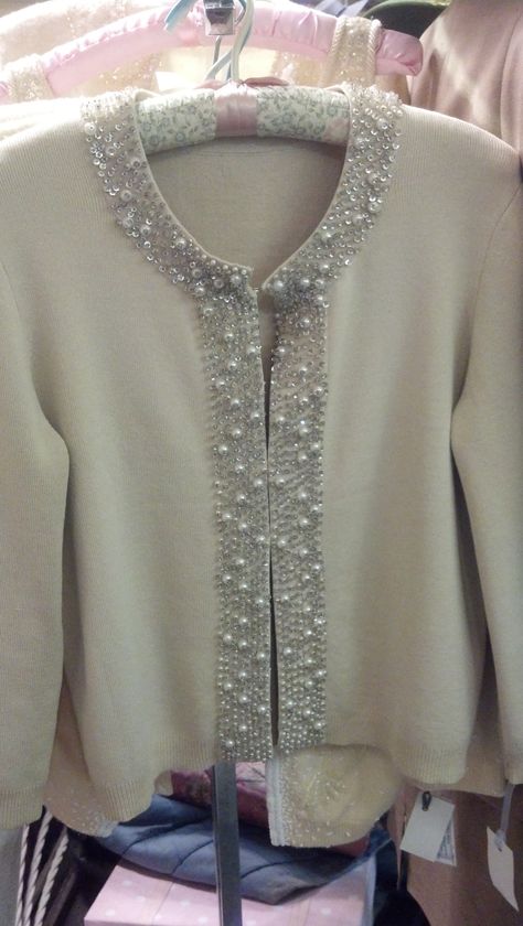 1950's Bani Lox Cardigan sweater with beads, sequins & pearl trim.  $170. Embelishments Ideas Clothing, Tassels Fashion Clothing, Lace Fabric Diy, Diy Cardigan, Embellished Cardigan, Beaded Cardigan, Embellished Sweatshirts, Sweater Refashion, Embellished Sweaters