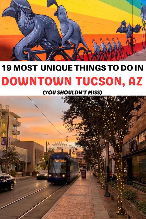 19 Most Unique Things to do in Downtown Tucson Arizon | top things to do in Downtown Tucson | unique things to do in Downtown Tucson | outdoor things to do in Downtown Tucson | amazing things to do in Downtown Tucson | places to visit in Downtown Tucson | things to see in Downtown Tucson | #arizona #arizonatravel #bucketlist #thingstodo #travelbucketlist #roadtrip #usatravel Downtown Tucson, Fox Theater, Arizona City, Air And Space Museum, Trampoline Park, Enjoy Your Vacation, Arizona Travel, Scenic Byway, Tucson Arizona