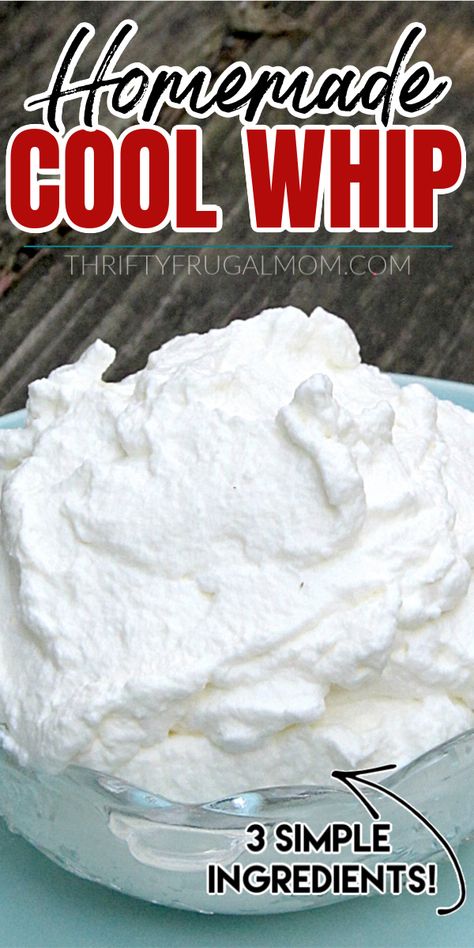 Homemade Cool Whip, Recipes With Cool Whip, Homemade Whipped Cream Recipe, Cool Whip Desserts, Recipes With Whipping Cream, Making Whipped Cream, Baking Substitutes, Homemade Whipped Cream, Cool Whip