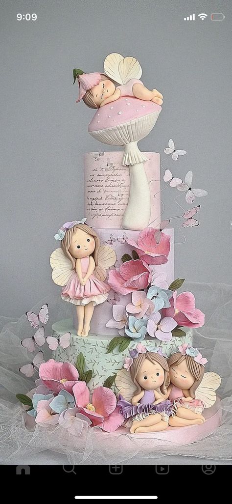 Fairy Princess Birthday Cake, Fondant Fairy Tutorial, Enchanted Cake Ideas, Fairy Bday Party Ideas, Fairy Theme Birthday Cake, Mommy To Be Cake, Fairytale Birthday Cake, Fairy Cake Ideas, Fairy First Birthday Cake