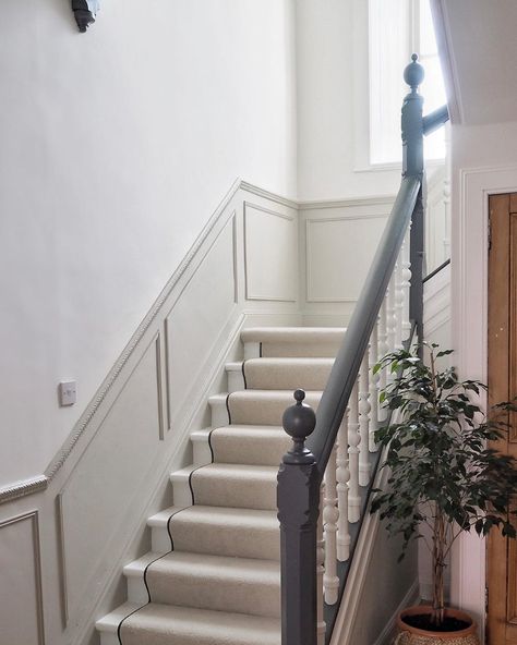 Hallway Wall Colors, Stairs And Hallway Ideas, Cottage Hallway, Slaked Lime, Stair Paneling, Entrance Hall Decor, Victorian Hallway, Painted Staircases, Hallway Colours