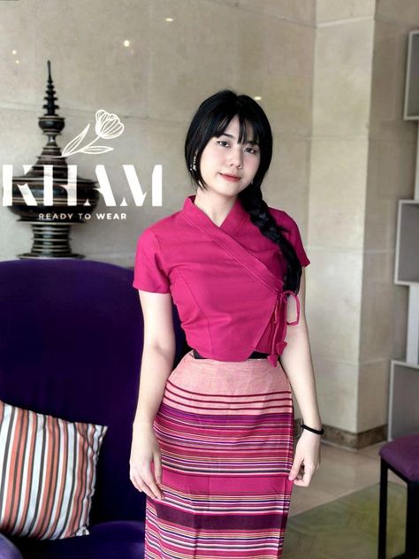 Shan Traditions Dress, Myanmar Cotton Dress Design, Myanmar Clothes Traditional Dresses, Burmese Dress Design, Shan Dress, Burma Dress, Burmese Dress, Clothing Pattern Design, Myanmar Clothes