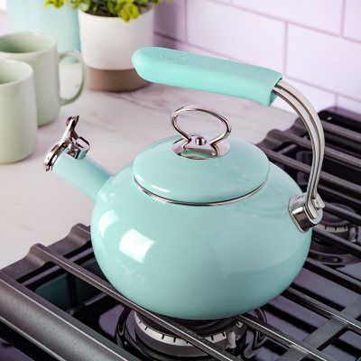 Martha Stewart 1.5-Quart Martha Blue Tea Kettle - Sam's Club Vintage Tea Kettle, Cooking Pasta, Stovetop Kettle, Stovetop Kettles, Blue Bottle Coffee, Making Tea, Stainless Steel Microwave, Blue Tea, Recipe Template